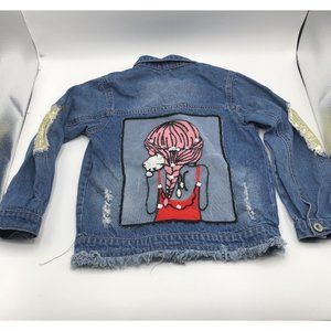 Alysa Style Girls Denim Jacket Size 120 5T Embellished Distressed